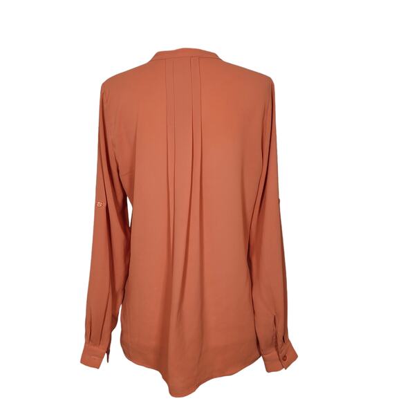 41 Hawthorn Women's Peach V-Neck Chiffon Long Sleeve Pleated Pintuck Top Size XS - Picture 5 of 8